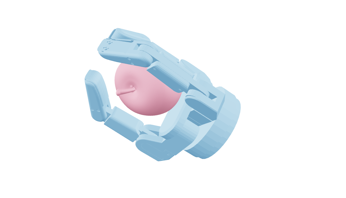 A Barrett three-finger hand closed around an apple